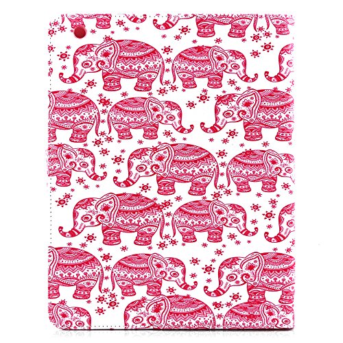 iPad 2 iPad 3 iPad 4 Hülle, Deenor Red Elephant Pattern PU Leder Abdeckung Stand Flip Schutzhülle Hülle für Apple iPad 2 iPad 3 iPad 4. (Red Elephant) - 3
