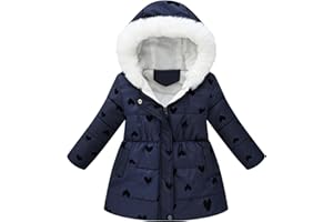 Vuncio Manteau Long Hiver Fille 2-10 Ans Fashion Parka Veste Doublé Polaire Enfant Fille Chaude Avec Capuche Zippée épaisse Coton Confortable Mignon Coat Hooded Jacket