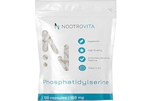Phosphatidylserin 120 Kapseln - 300 mg pro Tagesdosis - Cortisol Blocker für Cortisol Senken (100 mg pro Kapsel) - aus Soja - Unterstützt Stressbalance, Gedächtnis, Konzentration & Lernen | Nootrovita