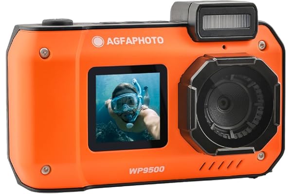 AgfaPhoto Realishot WP9500 - Appareil Photo Numérique Waterproof, Étanche 7m, 24 MP, Zoom 18X, Vidéo 4K, Double Écran 2.9"/1.4" - Orange