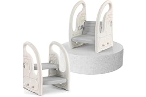 Onasti Sgabello a due gradini per bambini, Scaletta gradini, Sedile per Addestramento per WC, Multifunzione, Regolabile in Altezza, Con braccioli, Antiscivolo - Da 1.5 a 5 Anni circa