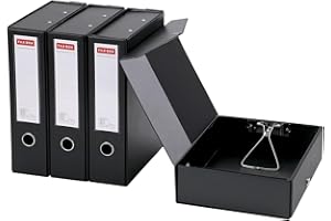 GUOKOFF Scatola Archivio A4, 4 Pezzi Scatola Archivio con Coperchio, Dorso da 88 mm, Scatole per Documenti archivio, Cartella Portaprogetti Scatole per ufficio, Scuole (Nero)