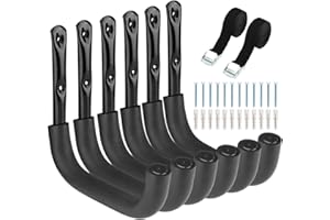 HEAVDACE Paquete de 6 ganchos para escaleras de almacenamiento de garaje resistentes, 10 pulgadas de montaje en pared para bicicletas, herramientas de jardín, silla, manguera