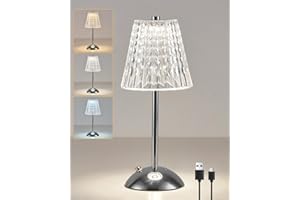 HARPER LIVING Rechargeable Table Lamp, LED Desk Lamp Battery Operated, 3 Colors and Dimmable, Bedside Reading Light Polished Chrome Finish, Cordless Touch Lamps for Bedroom Living Room Dining