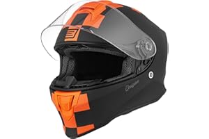 ORIGINE Casco Moto Integral con Visera para Adultos y Niños Homologado ECE (Contest Matt Orange Black,M)