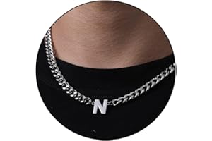 Esmoly Chaine Acier Inoxydable Collier Homme Lettre A-Z Argent Or Noir Chaîne Cubaine Réglable Cadeau Homme Garçon 18+2 Inches