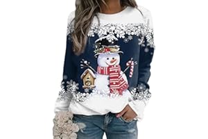 Yesgirl Pull Noël Femme Manches Longues Col Rond Rigolo Noel Pull Christmas Moche Sweat Multicolore Imprimé Bonhomme de Neige Sweatshirt Grande Taille Pullover