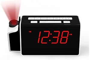 iTOMA Réveil de Projection pour Chambre à Coucher avec projecteur Rotatif 180 °, Radio FM, Affichage à LED Rouge, Gradation à 4 Niveaux, Double Alarme, répétition, 12 / 24h CKS512U