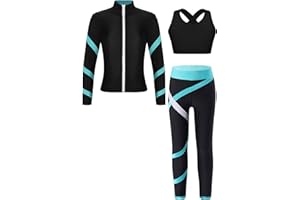 iEFiEL Kids Girls Dance Outfits Zipper Jacket Sleeveless Crop Top and Gym Leggings Set Athletic Tracksuit Sports Outfits