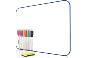 DumanAsen Tableau blanc double face effaçable à sec avec stylos et effaceur pour enfants, maison, école, bureau et apprentissage à distance Bleu 30 x 21 cm