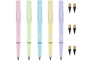 Gruvox 5 PCS Pencils Reusable Infinity Pencil with Extra 6 Replaceable Pen Heads Everlasting Pencil Pencils Reusable Pencil for Writing Drawing Writing Pencil Personalised Pencil Sketch Pencil