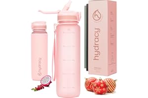 Hydracy Water Bottle with Times to Drink & Straw - Large 1 Litre BPA Free Motivational Water Bottle & No Sweat Sleeve -Leak Proof Gym Bottle with Time Marker - Ideal for Fitness, Sports & Outdoors