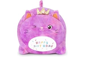 Yeqivo Peluche Gatto Compleanno - Giocattolo Morbido con Scritta 'HAPPY BIRTHDAY', Regalo Personalizzabile per Bambini Adulti (25CM,Viola)