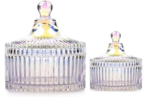 R FLORY Tarros de vidrio decorativos con tapa, cuenco de almacenamiento de vidrio con tapa, soporte Qtip, tarro organizador de baño para hisopos de algodón, velas, joyas