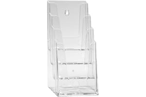 DELIGHT DISPLAYS® Prospekthalter DIN Lang mit 4 Etagen | glasklarer Prospektständer als Tischaufsteller oder zum Aufhängen | Katalogständer mit 4 Fächern für A6 Flyer bis 105 mm Breite