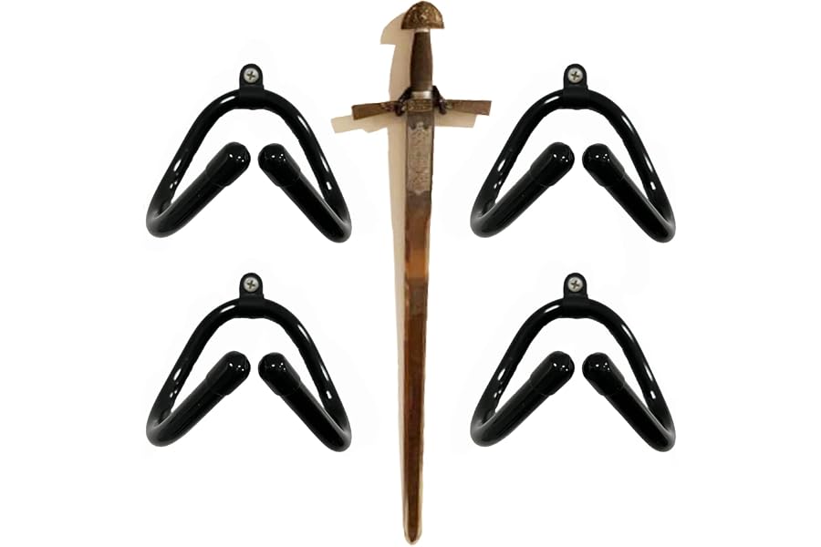 pmsanzay 4 Pack Mini Adjustable Sword Wall Mount Hook Display Hanger Rack - Strong & Flexible so they fit every different shape and size.for Sword,Dagger,Axe,broadsword,Keyblade, etc- No Sword