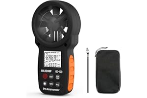 GOLDCHAMP Anemometer Handheld Wind Speed Meter 0.3~30m/s, Digital Air Flow Wind Gauge with Wind Chill Indication, Measure Wind Speed/Temperature, LCD Display Backlight Wind Gauge for HVAC, Sailing, Kite Flying