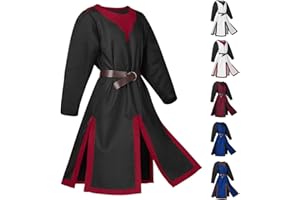 VPQILH Mens Gothic Tunic Knight Shirt Robe with Belt Clearance Medieval Tunic Cosplay Costume Halloween Medieval Round Neck Long Sleeve Renaissance Vintage Pullover Shirt Blouse Party Stage Performance Suit