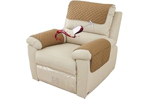 ZGDDPZA Waterproof Armchair Arm Cover 1 2 3 Seater Headrest Cover for Recliner Chair Anti-Slip Armchair Slipcover with Pockets Organiser Sofa Chair Arm Protector F for Dog, Cat, Pets (Camel,1 Seat 3 pc)