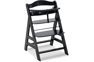 hauck Alpha Plus Trona Evolutiva, Madera de Haya Certificada FSC®, Sillas Tronas para Bebe desde 6 Meses hasta 90 kg, Silla Bebe con Arnés de 5 Puntos y Barra Protectora, Negro