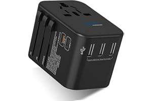 Ceptics Universal Travel Adapter with Type C - 6 in 1 International Travel Adapter, Universal Plug Socket, 3 x USB, 1 x PD/QC