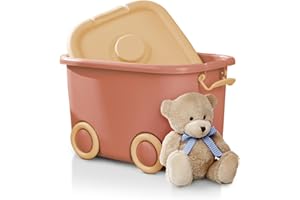 Froppi Toy Box 45L | Toy Storage Organiser | Plastic Toy Box on Wheels | Kids Storage Unit with Wheels L50 W35 H30 cm Pink