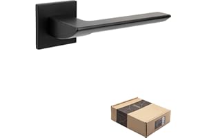 APECS Tirador de puerta interior negro mate moderno para puerta de casa e interior con rosetas cuadradas con material de fijación para puerta Electra