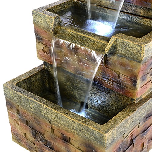 Gartenbrunnen 3stufig mit LED Beleuchtung Wasserfall Polyresin Kaskade - 4
