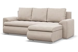 ‎MEBLIGO Mebligo - Ecksofa mit Schlaffunktion und 2 Bettkasten Beige 230x89x159 (BxHxT) FORESTA - Rechts Eckcouch, Sofas & Couches, Couch L Form, Cauchsofa, Sofa Wohnzimmer