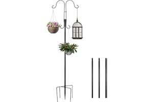 MaxAwe Garden Doppelt Schäferhaken, 240cm Rostbeständig Metall Garten Doppelhaken Schäferstab mit 5 Zinkenbasis, Heavy Duty Hirtenhaken für Solarleuchten Kleiderbügel Laternen Vogelhäuschen