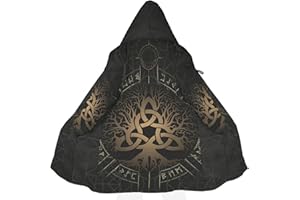 JHBTFQ Zimowy Płaszcz z Kapturem Vikings, Kaszmirowy Płaszcz średniej Długości z Nadrukiem 3D z Mitologii Nordyckiej dla Mężczyzn i Kobiet Cosplay Jacket