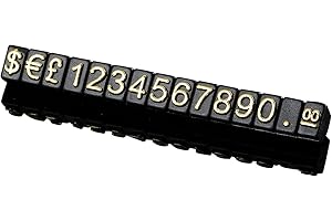 Boxonly 10PCS Adjustable Removable Cube Price Tag Display Kits, 3x5mm £ € $ Digital Price Tag, Metal Price Label Tag, Pricemarker Labels, Arabic Number Price Display Board, Black Base and Gold Word