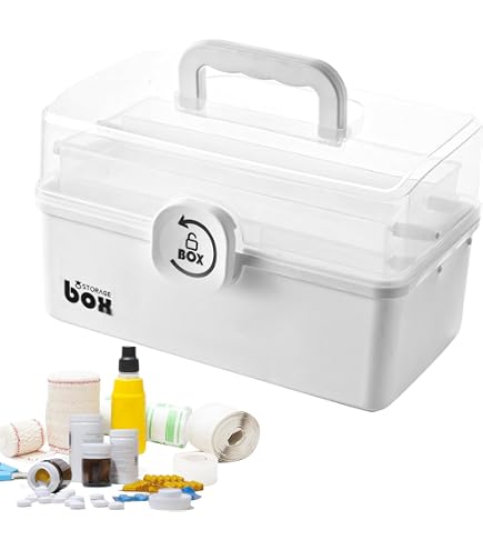 MICHIHOMIE Scatola per Medicinali, 3 Ripiani Porta Medicine da Casa, Portatile Contenitore Medicine per Casa, Ufficio, Scuola, 28 x 22.5 x 15.7 cm (Bianco