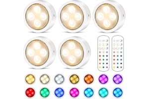 Onumii LED Sans Fil Lampe de placard, Adhesive Spot LED à Pile avec Telecommande Couleur rgb Lumiere pour Armoire (Lot de 5 Blanc)