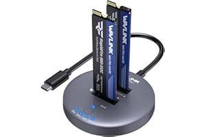 WAVLINK M.2 NVMe SSD Cloner, 10G Dual-Bay NVMe to USB-C/A Docking Station, Supports One-Click Offline Clone, 2x8TB Capacity, UASP, Tool & Driver-Free, Design for SSDs in Size 2230/2242/2260/2280/22110