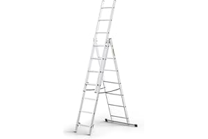 Drabest Basic Home Échelle en Aluminium 3 Éléments – Escabeau 3x6 Marches – Escabeau en Aluminium Léger – Échelle Pliable pour la Maison – Capacité 150 Kg – 46x165x13cm