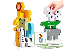WINSTICO Montessori Toys for 1 2 3 Year Old Boys Girls Gifts: Wooden Animal Stacking Toys for Toddlers - Building Blocks Toys for Infants Age 2 3 4 - Birthday Gifts for 1 2 3 Year Old Boys Girls Presents