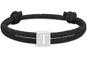 Esmoly Bracelet Homme Argent Lettre A-Z Noir Corde Bracelet Tressé Réglable Cadeau Homme Garçon ﻿