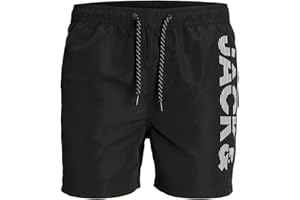 JACK & JONES PLUS Męskie spodenki kąpielowe JPSTFIJI JJSWIM SPLICELOGO LY SN PS, czarne, rozmiar 44, czarny