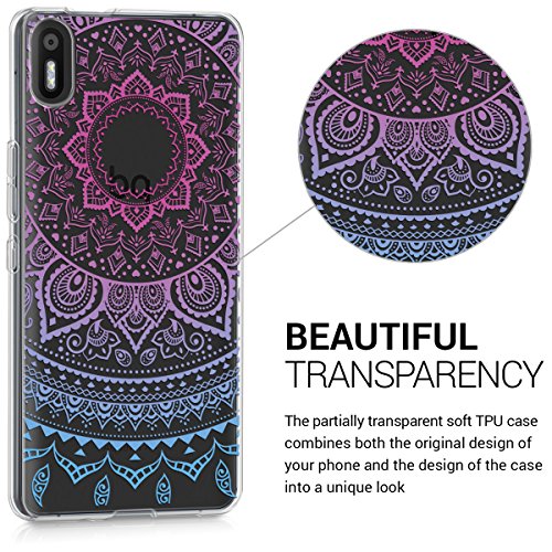 kwmobile Funda para bq Aquaris X5 - Carcasa de  TPU  para m  vil y dise  o de Sol hind   en  Azul Rosa Fucsia Transparente 