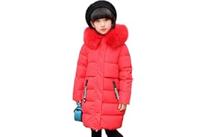 Amur Leopard Giacca invernale da bambina, giacca da sci per bambini, giacca invernale con cappuccio, antivento, calda, Colore: rosso, 12-13 anni