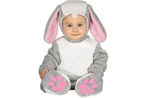 FIESTAS GUIRCA | Costume de Petit Lapin Bébé - Inclut Queue, Bonnet, Combinaison et Pieds - Costumes d'Animaux pour Fêtes Enfantines, Carnaval et Halloween - Idéal pour Bébé Unisexe - Gris et Rose