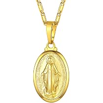 Aeon Collana con ciondolo medaglia miracolosa in vero argento sterling per donne e uomini. Catena regolabile da 16 pollici a 18 pollici. Medaglia Santa Maria Cristiana