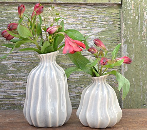 Stilvoll gestyltes Vasen 2er Set. Keramikvase mit Rillenstruktur in hellgrau im 2. Set - 6
