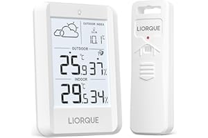 LIORQUE Estacion Meteorologica Interior Exterior, Termómetro Higrómetro con Sensor Exterior, Pantalla LCD Retroiluminada Temperatura Humedad Previsión Meteorológica