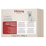 Amazon-Marke: Lifelong Alleinfuttermittel für ausgewachsene Hunde- Fleischauswahl in Sauce, 1,2 kg (12 Beutel x 100g)