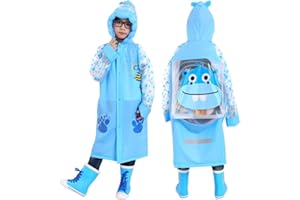 Vankra Kids Raincoat Cartoon Waterproof Hooded Rain Ponchos with School Bag Cover for Girls and Boys