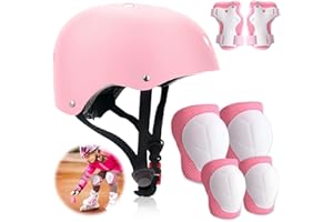 WDKXCN Casco Bicicleta Niño, 7 Piezas Casco Bici Niña Ajustable con Rodilleras Coderas y Muñequeras, Rodilleras Patines Niña, para Patinaje Sobre Ruedas Bicicletas de Equilibrio Bicicletas y Patinetas