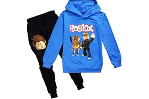 Temolie Roblox Game Sweatshirt Boys Hoodies Girls Kids Outfits Cartoon Characters Pullover Cotton Trousers Clothes 2Pcs Sets