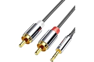 SOOMFON RCA to 3.5mm Audio Cable Aux 3.5mm to 2RCA Audio Cable 2 Meters, Red and White to 3.5mm Jack Cable with Durable Nylon Braided Gold-plated for Phone/Car/Speakers/Tablets/Home Theater/HDTV